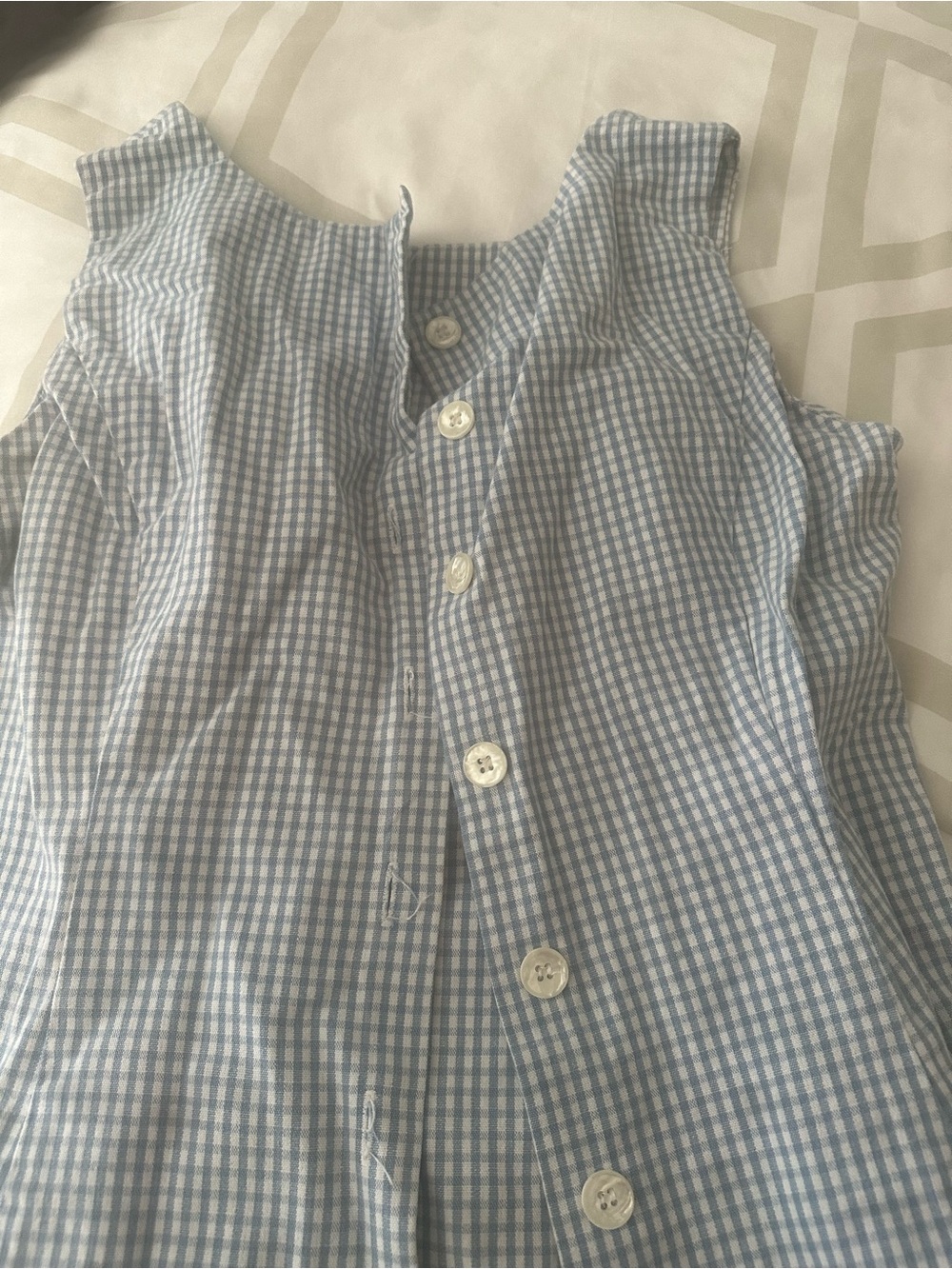 Light Blue Gingham Button-back Sleeveless Top